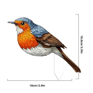 Acrylic bird plant pot insert decorative ornament, cute redbreast design for desktop bonsai.