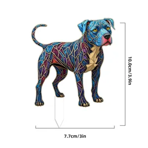 Acrylic plant stake featuring a geometric mosaic blue dog design, measuring 10x7.7cm for pots.
