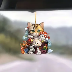 Cute cat car hanging ornament acrylic rearview mirror pendant Christmas gift decoration item
