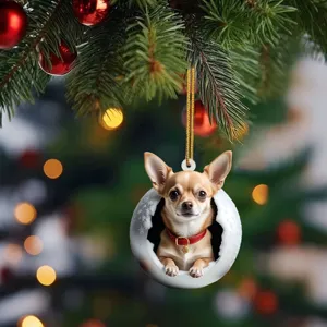 Joli pendentif de décoration d'arbre de noël en acrylique coquille d'œuf chihuahua