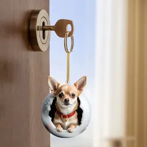 Mignon porte-clés Chihuahua en acrylique coquille d'œuf, adorable pendentif pour sac et voiture.