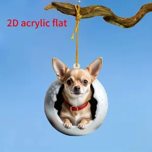 Mignon ornament suspendu plat en acrylique chien chihuahua pour rétroviseur de voiture.
