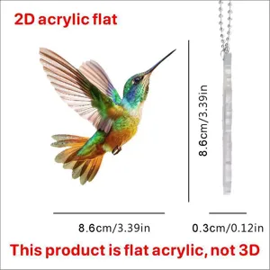Detailansicht des 2D-Acryl-Kolibri-Anhängers mit deutlichen Abmessungen und Materialstärke.