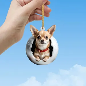 Charmant pendentif en acrylique coquille d'œuf chihuahua pour rétroviseur voiture sac à dos