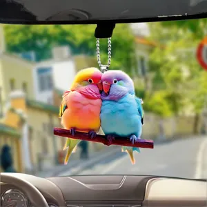 Cute double-sided acrylic lovebird couple car rearview mirror hanging ornament pendant