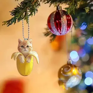 Cute acrylic banana cat charm for bag, keychain and home holiday decoration pendant.