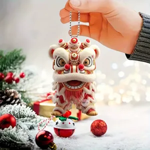 Chinese Lion Dance Acrylic Pendant Car Rearview Mirror Hanging Ornament Bag Charm