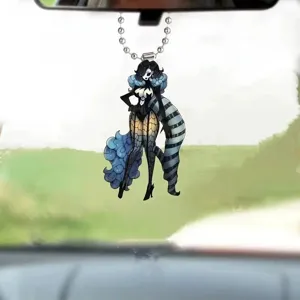 Acrylic 2D cartoon female character car rearview mirror hanging pendant, gothic Halloween style charm.