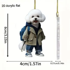 Acrylic dog pendant detail view showing thickness, height, and width dimensions clearly for buyers.
