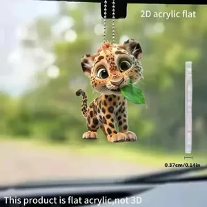 Süßer 2D Acryl Cartoon Leopard Auto Rückspiegel Anhänger, flache Hängedekoration.
