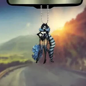 Detailed view of the acrylic anime girl car hanging ornament, perfect rearview mirror decor.