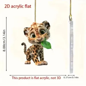 Süßer 2D Acryl flacher Cartoon Leopard Hängeornament für Auto Rückspiegel und Schlüsselanhänger.