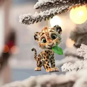 Süßer Cartoon Leopard 2D flacher Acryl Anhänger für Auto Rückspiegel und Rucksack.