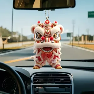 Lion dance acrylic car pendant rearview mirror hanging ornament stylish traditional Chinese decor