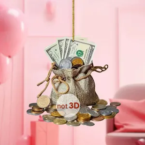 2D Flat Acrylic Money Bag Car Rearview Mirror Pendant Cute Wallet Hanging Ornament