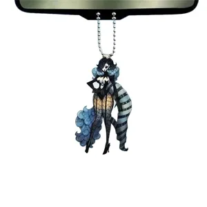 Acrylic 2D Cute Anime Girl Car Rearview Mirror Pendant Halloween Key Chain Decor