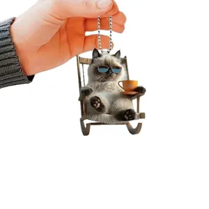 Süße Katze Acryl flacher Anhänger Auto Rückspiegel Dekoration Rucksack Charm Geschenk