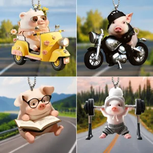 Cute Cartoon Pig Acrylic Pendant Car Interior Rearview Mirror Hanging Ornament Bag Key Chain Decoration Gift