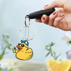 Carino cartone animato anatra gialla acrilico portachiavi borsa fascino auto accessorio
