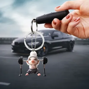 Cute pig keychain car key pendant acrylic bag charm adorable fitness pig keyring accessories gift