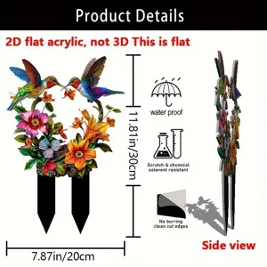 Acrylic hummingbird garden stake waterproof flat outdoor yard decorative ornament 30cm