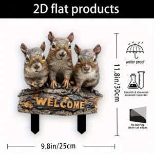 Cute squirrel garden stake resin yard ornament with welcome sign and waterproof design.