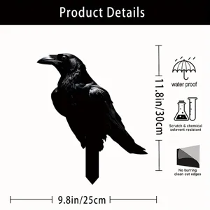 Acrylic raven garden stake outdoor yard art waterproof durable 30x25cm bird silhouette decor