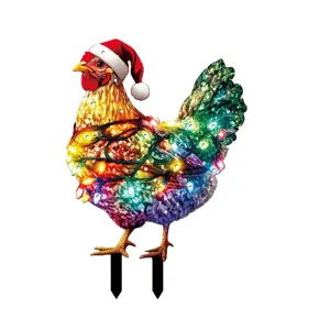 Christmas LED Acrylic Yard Stake Chicken Outdoor Lawn Light Holiday Lighted Garden Decoration