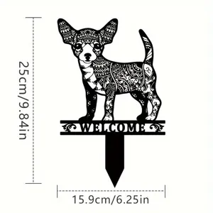 Chihuahua Garden Stake Welcome Yard Sign Metal Outdoor Lawn Patio Yard Art Decoration 25cm