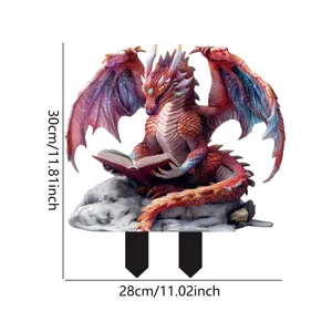 Acrylic reading dragon garden stake outdoor yard sign decorative courtyard ornament 30cm new