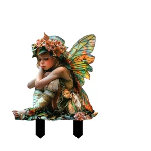Outdoor garden fairy stake yard sign, waterproof acrylic decorative stake for lawn patio decor.