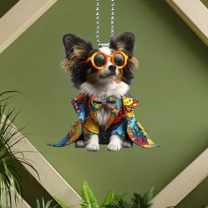 Funny Suit Sunglasses Dog Acrylic Pendant Car Rearview Mirror Hanging Ornament Backpack Decoration Bag Charm