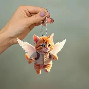Cute angel cat keychain car pendant acrylic ornament for Christmas tree decor daily use.