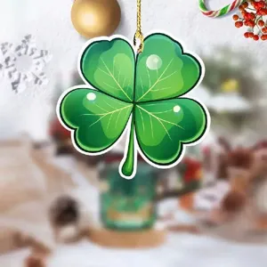 Ciondolo per Auto Piatto in Acrilico Trifoglio a Quattro Foglie Portachiavi Regalo Creativo Anello Chiave Foglia Verde Ornament Appendice Moda