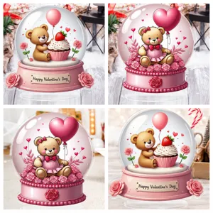 Acrylic Teddy Bear Car Rearview Mirror Hanging Ornament Cute Pink Heart Keychain Backpack Pendant