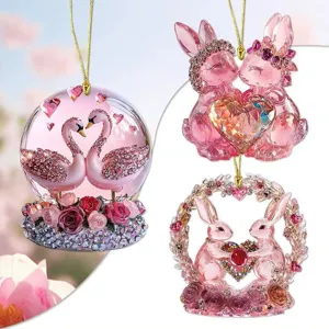 Porte-clés en Acrylique Plat 2D Cygne Rose Lapin de Saint-Valentin Pendentif de Sac Mignon Dessin Animé Ornement de Rétroviseur de Voiture