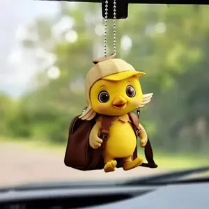 Acrylic Cartoon Little Yellow Duck Bag Charm Cute Animal Rearview Mirror Hanging Ornament Backpack Decoration