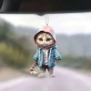 Cute cat acrylic car hanging ornament, rearview mirror decor, backpack charm accessory.