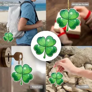 Portachiavi con ciondolo auto in acrilico a trifoglio fortunato, regalo e decorazione borsa.