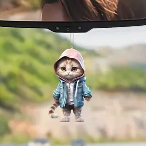 Cute cat acrylic car rearview mirror hanging pendant interior decor accessory item
