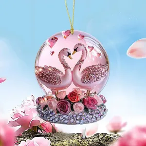 Saint-Valentin cygne rose acrylique porte-clés pour rétroviseur de voiture décoration suspendue