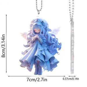 Acrylic fallen angel car hanging ornament, cute anime aesthetic rearview mirror decor, 8x7cm