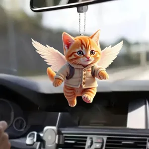 Acrylic Angel Cat Keychain Car Rearview Mirror Hanging Ornament Christmas Tree Decoration Cartoon Bag Pendant