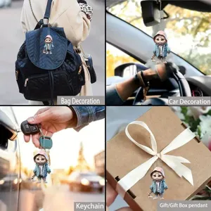 Cute cat acrylic pendant for car mirror, backpack charm, keychain, and gift box decor.