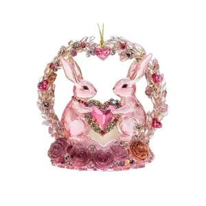 Pendentif lapin rose en acrylique cristal pour rétroviseur de voiture Saint Valentin mignon