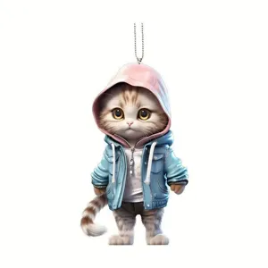 Cute cat acrylic hanging ornament for car rearview mirror, stylish backpack charm and decor.