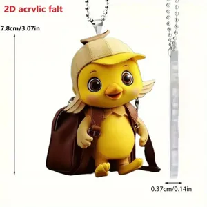 Cute yellow duck acrylic pendant with backpack, perfect car rearview mirror hanging decor.