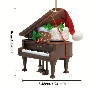 Ornement suspendu de piano de Noël avec bonnet de père Noël, déco festive pour fête et sac à dos.