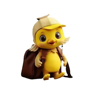 Cute yellow duck backpack pendant cartoon detective doll car rear view mirror hanging decor