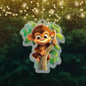 Créatif Mignon Petit Singe Acrylique Pendentif Plat Dessin Animé Rétroviseur De Voiture Ornement Suspendu Charme De Sac À Dos Cadeau